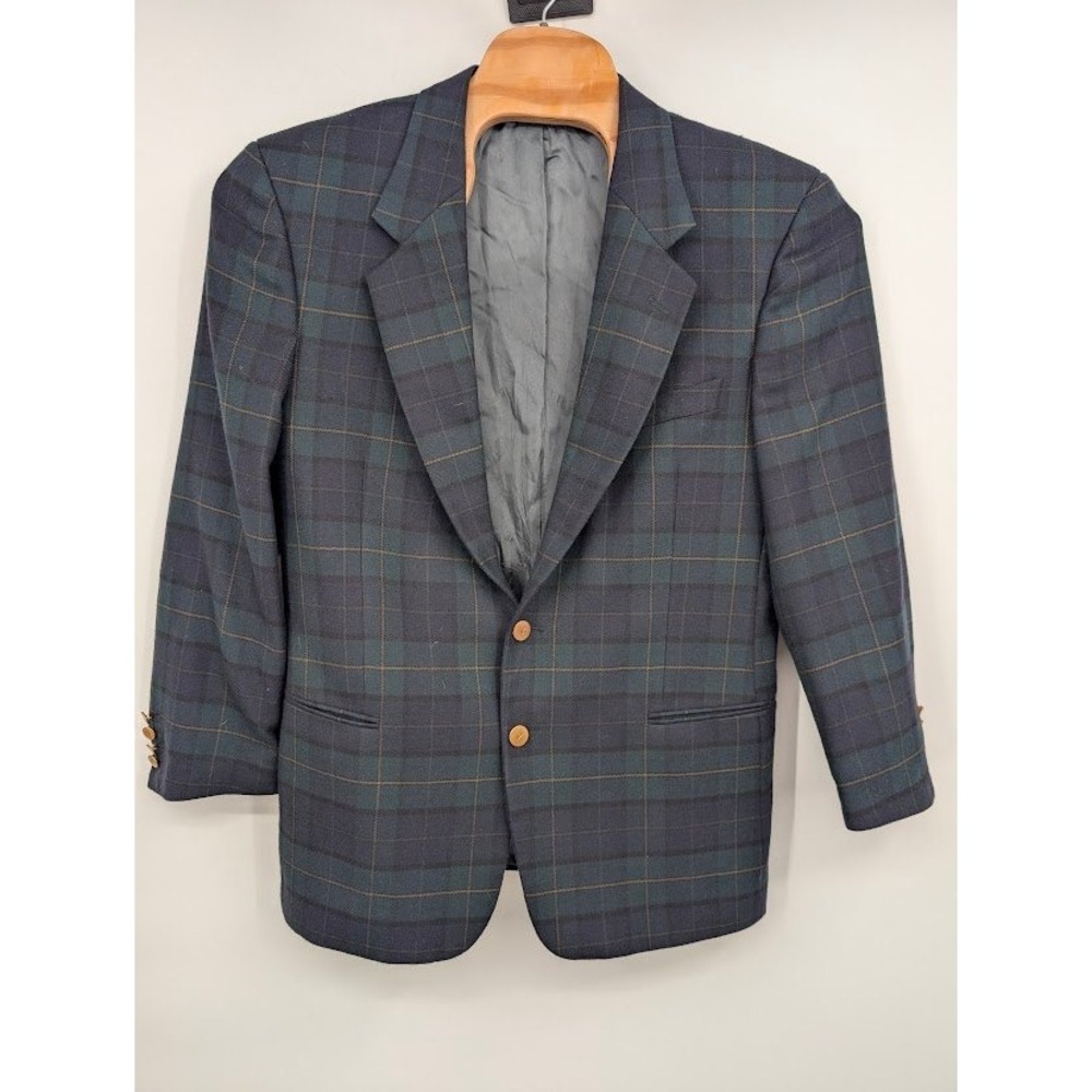 Valentino Uomo Vintage Plaid Blazer 42R Virgin Wool Cashmere 2 button Blue Green